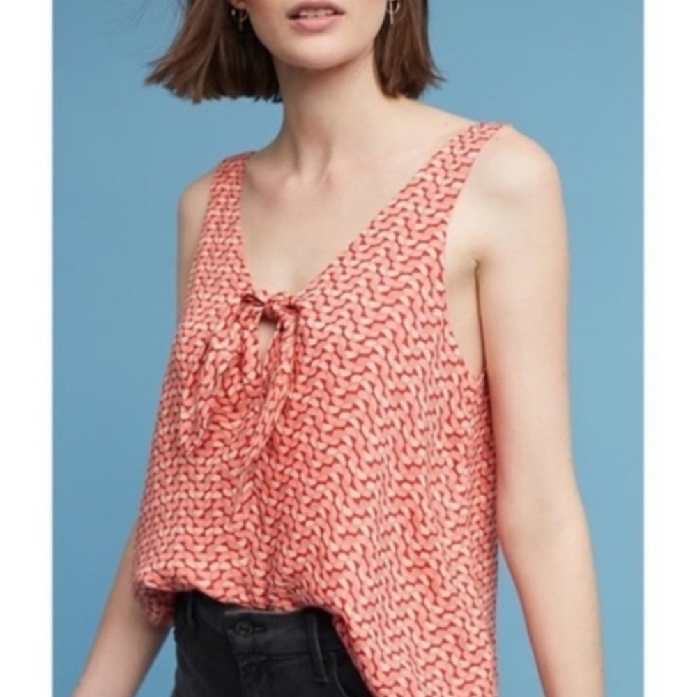 Anthropologie Maeve Verena Tie V-Neck Pink Coral Sleeveless Top‎ Retro Med